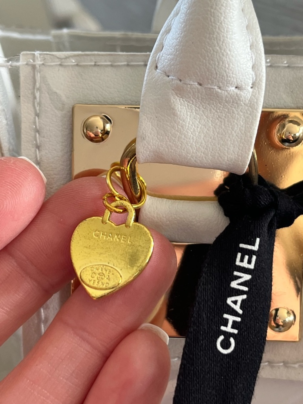 Custom Upcycled Chanel Beauté Clear Bag w Authentic Charms, Ribbon & Makeup Bag - Picture 9 of 16